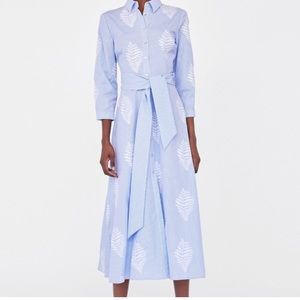 Zara striped & embroidered tunic dress. Blue/White